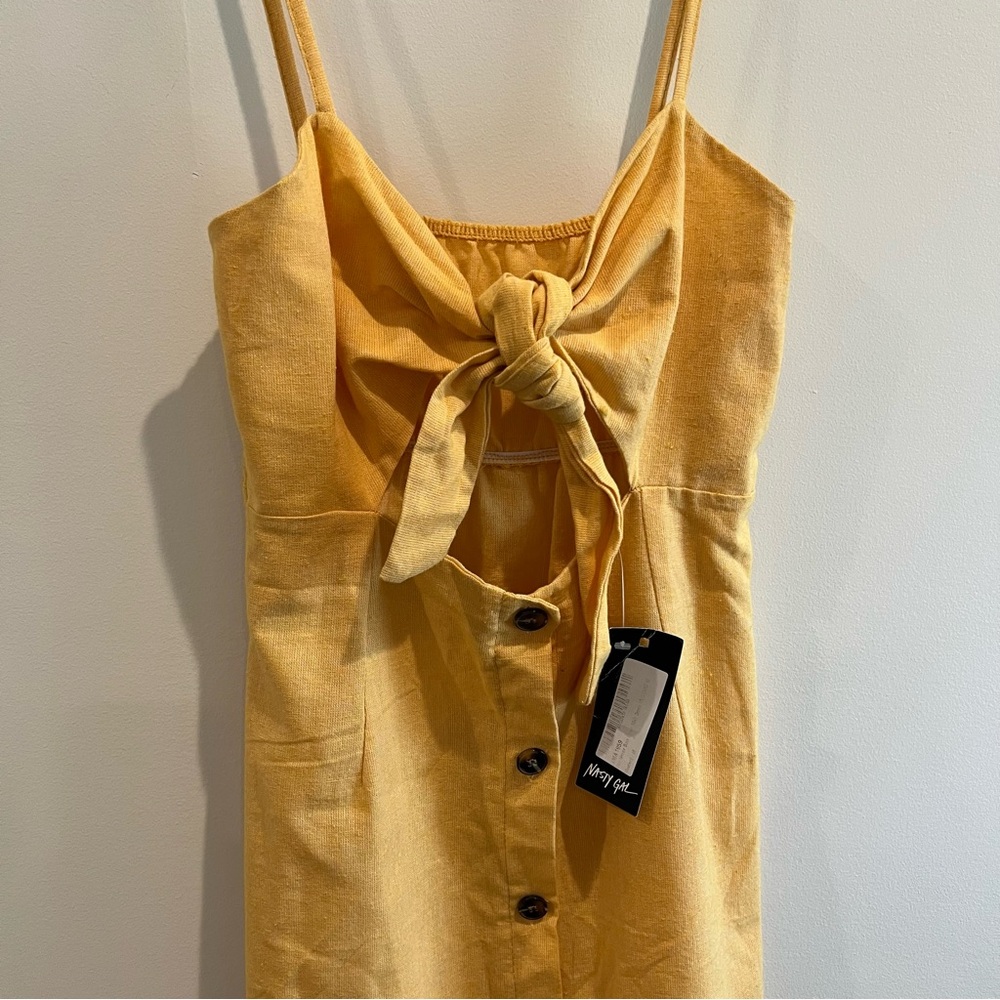 Nasty Gal linen cut out front‎ tie dress size M - Picture 6 of 9